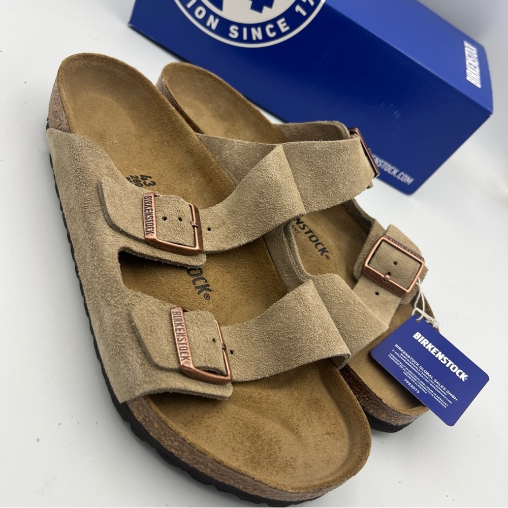 Birkenstock Arizona Suede Leather Taupe Men’s EU43 US 10-10.5 NEW With Box.